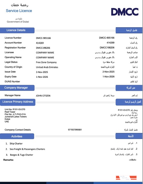 UAE Dubai service license Word and PDF template